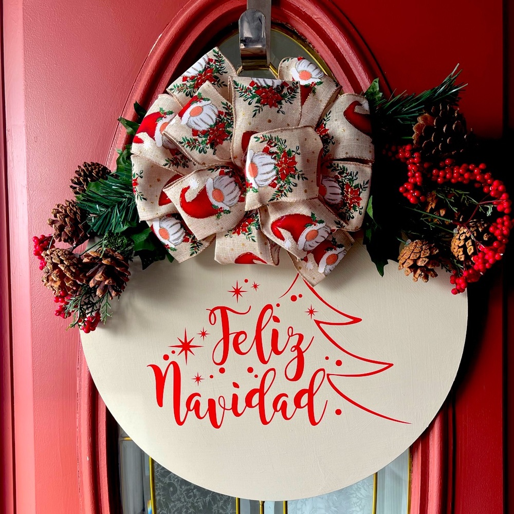 Custom Wood Door Hanger “Feliz Navidad”